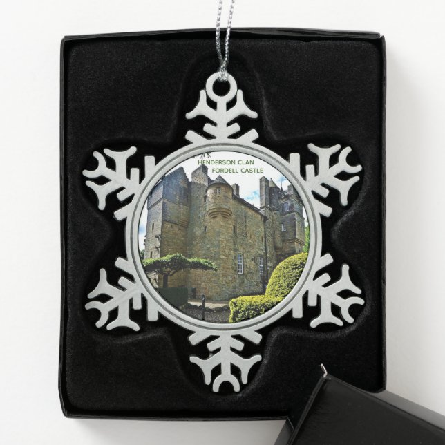 Scottish Henderson Clans Fordell Castle Schneeflocken Zinn-Ornament (Box)