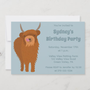 Scottish Highland Cattle Light Blue Birthday Party Einladung