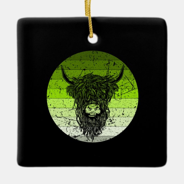 Scottish Highland Cattle Retro Keramikornament (Vorderseite)