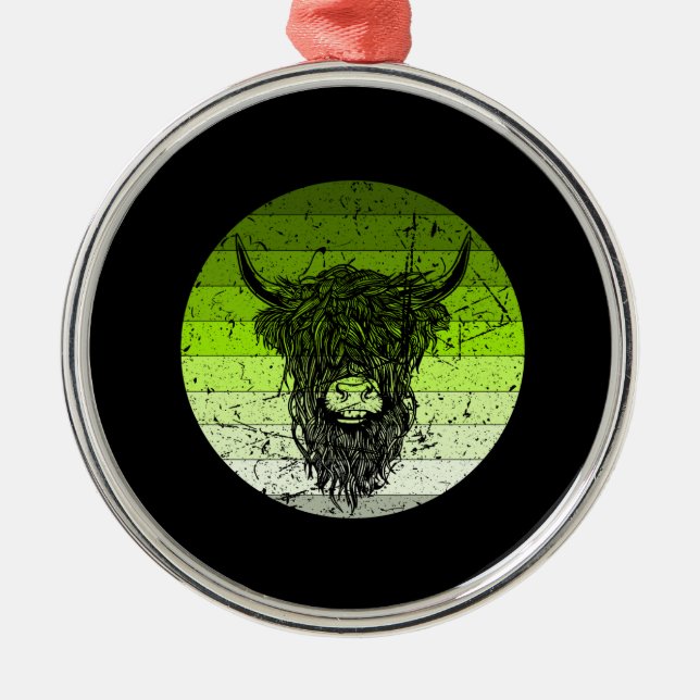 Scottish Highland Cattle Retro Ornament Aus Metall (Vorne)
