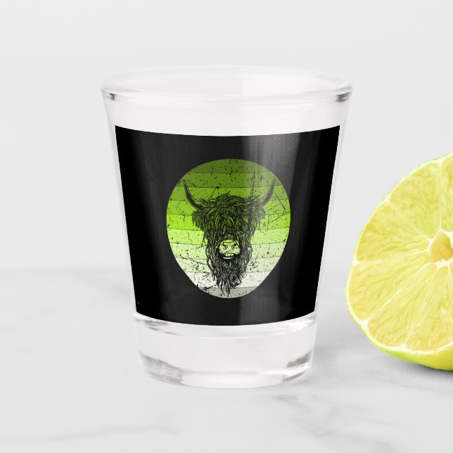 Scottish Highland Cattle Retro Schnapsglas (Vorderseite)