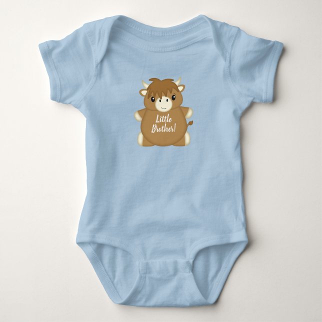 Scottish Highland Cow Baby Shower Blue Baby Strampler (Vorderseite)