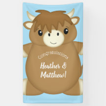 Scottish Highland Cow Baby Shower Blue