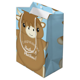 Scottish Highland Cow Baby Shower Blue Mittlere Geschenktüte