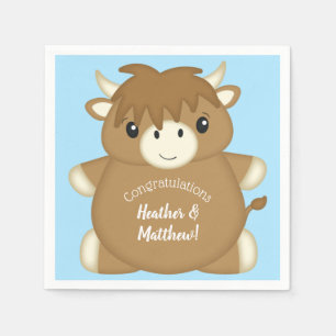 Scottish Highland Cow Baby Shower Blue Serviette