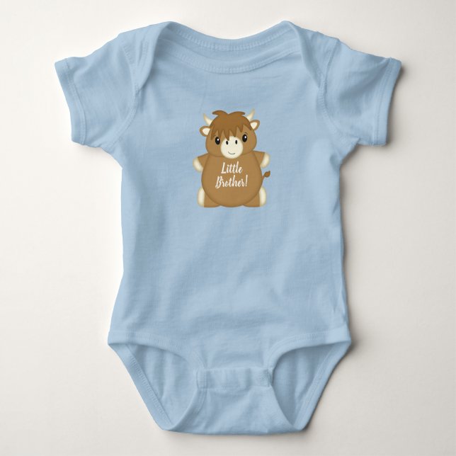 Scottish Highland Cow Baby Shower Blue Strampler (Vorderseite)