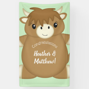 Scottish Highland Cow Baby Shower Green Banner