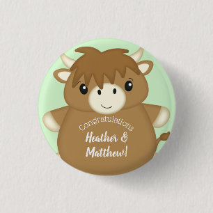 Scottish Highland Cow Baby Shower Green Button