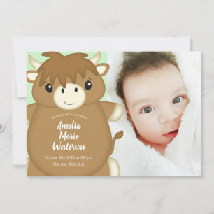 Scottish Highland Cow Baby Shower Green Einladung