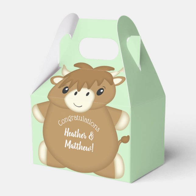 Scottish Highland Cow Baby Shower Green Geschenkschachtel (Vorderseite)
