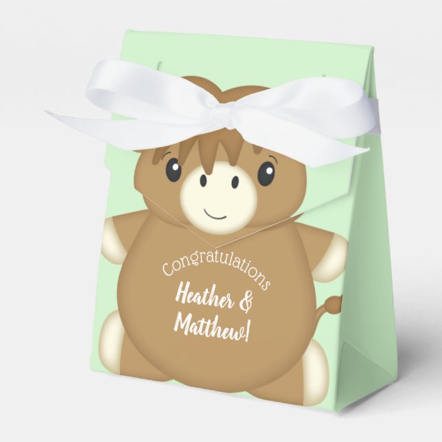 Scottish Highland Cow Baby Shower Green Geschenkschachtel (Vorderseite)