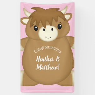 Scottish Highland Cow Baby Shower Pink Banner