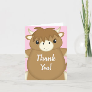 Scottish Highland Cow Baby Shower Pink Dankeskarte