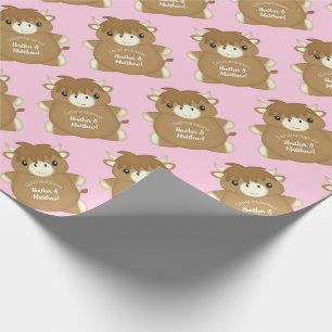 Scottish Highland Cow Baby Shower Pink Geschenkpapier