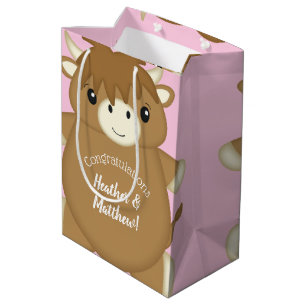 Scottish Highland Cow Baby Shower Pink Mittlere Geschenktüte