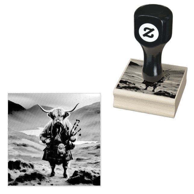 Scottish Highland Cow Bagpiper, Gummistempel (Stempel)
