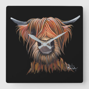 Scottish Highland Cow 'BRUCE Clock Quadratische Wanduhr