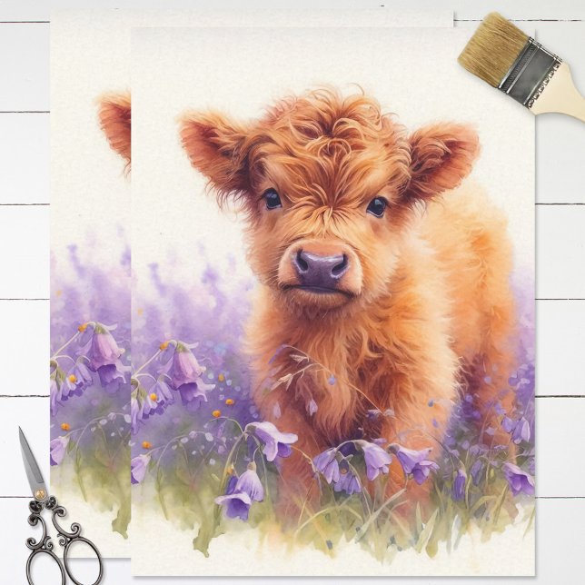 Scottish Highland Cow Calf Wildblumen Decoupage Seidenpapier (Von Creator hochgeladen)