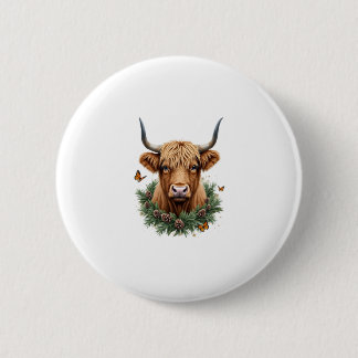 Scottish Highland Cow Cattle Hairy Cow Christmas W Button