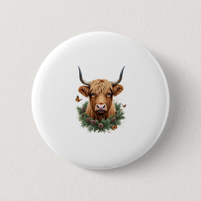 Scottish Highland Cow Cattle Hairy Cow Christmas W Button (Vorderseite)