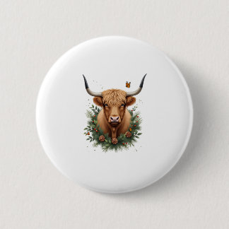 Scottish Highland Cow Cattle Hairy Cow Christmas W Button