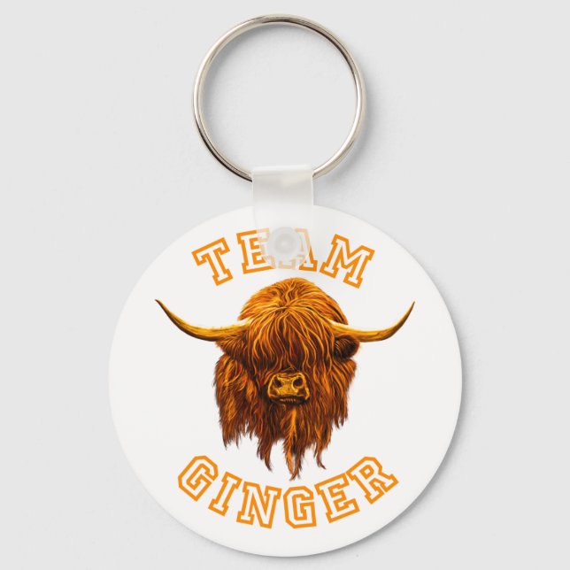 Scottish Highland Cow Celebrates Team Ginger Schlüsselanhänger (Vorderseite)