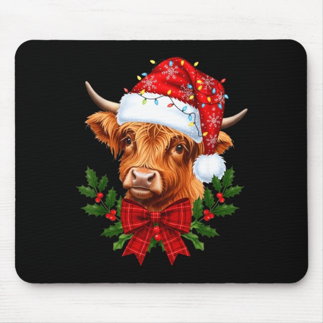 Scottish Highland Cow Christmas Funny Cow Lover Xm Mousepad (Vorne)