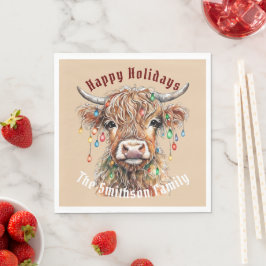 Scottish Highland Cow Christmas Lights Serviette