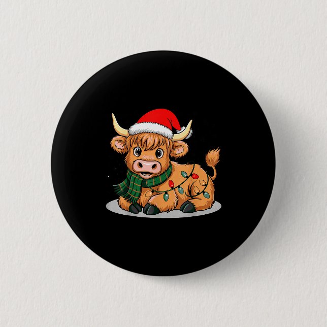 Scottish Highland Cow Christmas Lights Xmas Party  Button (Vorderseite)