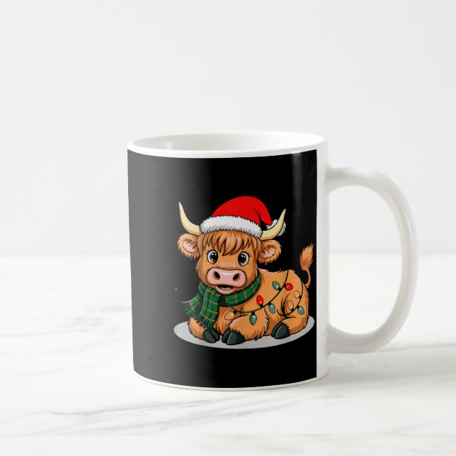 Scottish Highland Cow Christmas Lights Xmas Party  Kaffeetasse (Rechts)