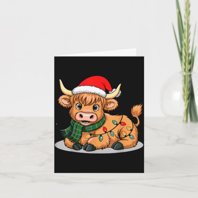Scottish Highland Cow Christmas Lights Xmas Party  Karte (Vorderseite)