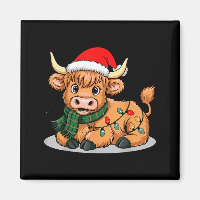 Scottish Highland Cow Christmas Lights Xmas Party  Magnet (Vorne)