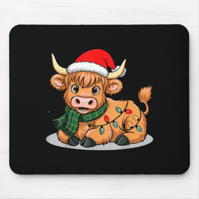 Scottish Highland Cow Christmas Lights Xmas Party  Mousepad (Vorne)