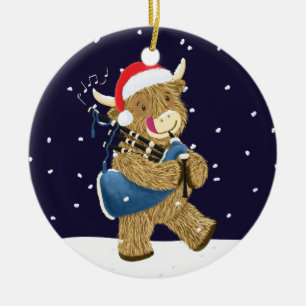 Scottish Highland Cow Christmas Piper Keramik Ornament