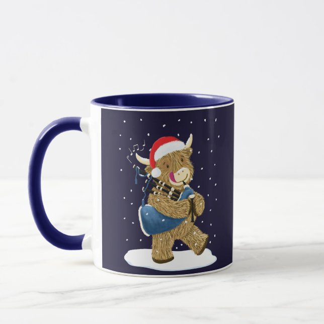Scottish Highland Cow Christmas Piper Tasse (Links)