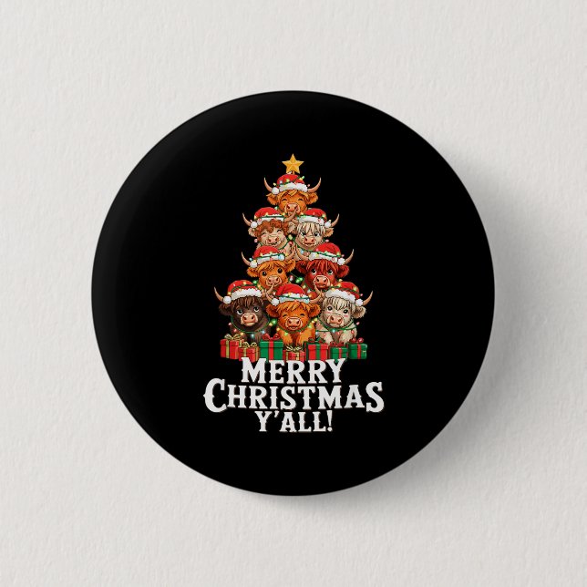 Scottish Highland Cow Christmas Tree Funny Cow Lov Button (Vorderseite)