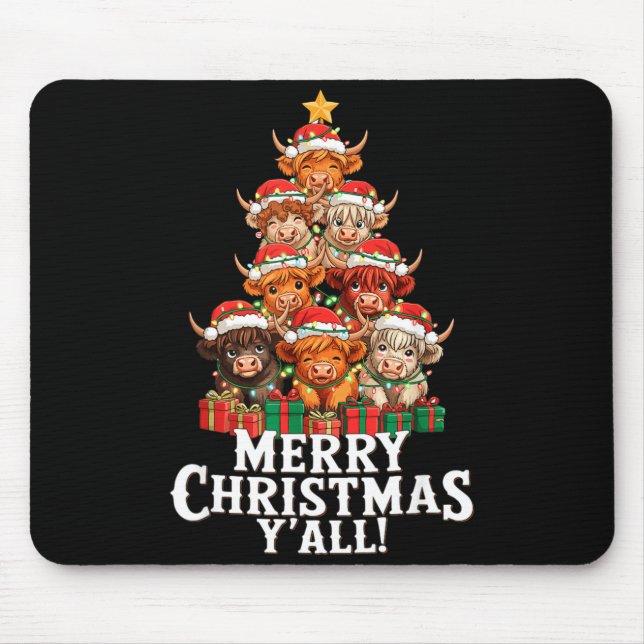 Scottish Highland Cow Christmas Tree Funny Cow Lov Mousepad (Vorne)