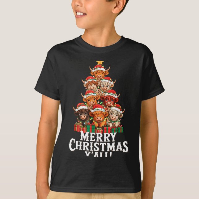 Scottish Highland Cow Christmas Tree Funny Cow Lov T-Shirt (Vorderseite)