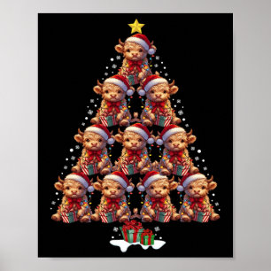 Scottish Highland Cow Christmas Tree Lights Xmas C Poster