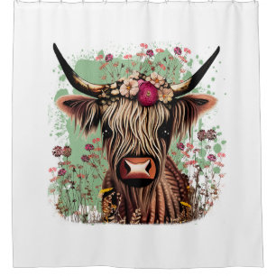 Scottish Highland Cow Floral Shower Vorhang
