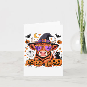 Scottish Highland Cow Ghost Pumpkin Candy Hallowee Karte