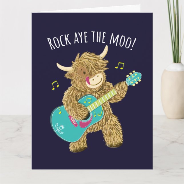 Scottish Highland Cow Gitarrist Rock Aye The Moo! Karte (Vorderseite)