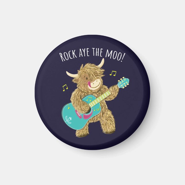 Scottish Highland Cow Gitarrist Rock Aye The Moo! Magnet (Vorne)