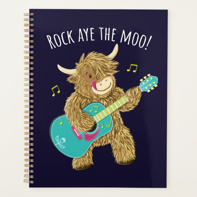 Scottish Highland Cow Gitarrist Rock Aye The Moo!  Planer (Vorderseite)
