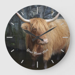 Scottish Highland cow Große Wanduhr
