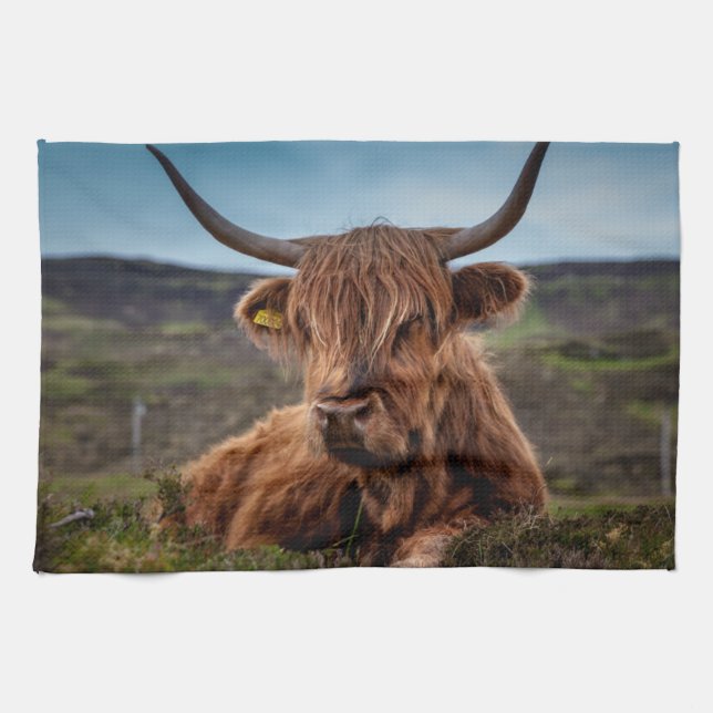 Scottish Highland Cow Longhorn Bull Rancher Küchentuch (Horizontal)