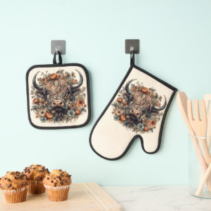 Scottish Highland Cow Ofenhandschuh & Topflappen-Set