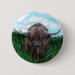 Scottish Highland Cow Painting Button