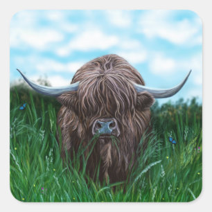 Scottish Highland Cow Painting Quadratischer Aufkleber