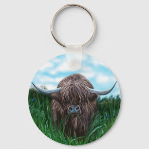 Scottish Highland Cow Painting Schlüsselanhänger